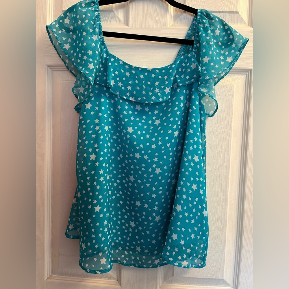 #113 ANDREE BY UNIT Teal Star Pattern Blouse Small